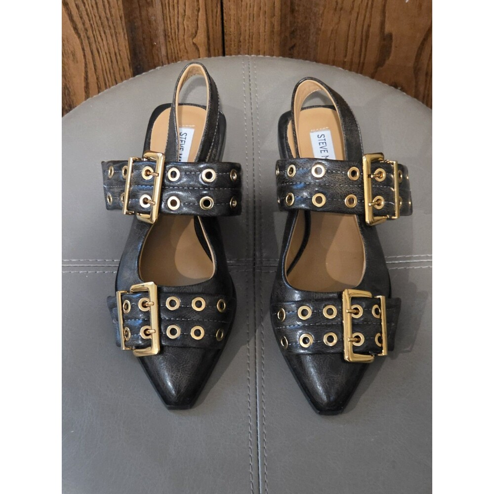 Steve Madden Graya Flats Women's Gold Buckle Brown Patent Slingback Sz 7